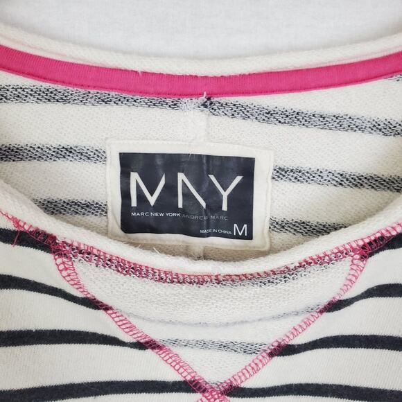 Marc New York T-Shirt Top Size Medium‎ Blue/White Striped Scoop Neck Long Sleeve - Picture 3 of 5